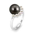 Designer 8 Carat Black and White Pearl Half Halo Engagement Ring AAA - Rosec Jewels