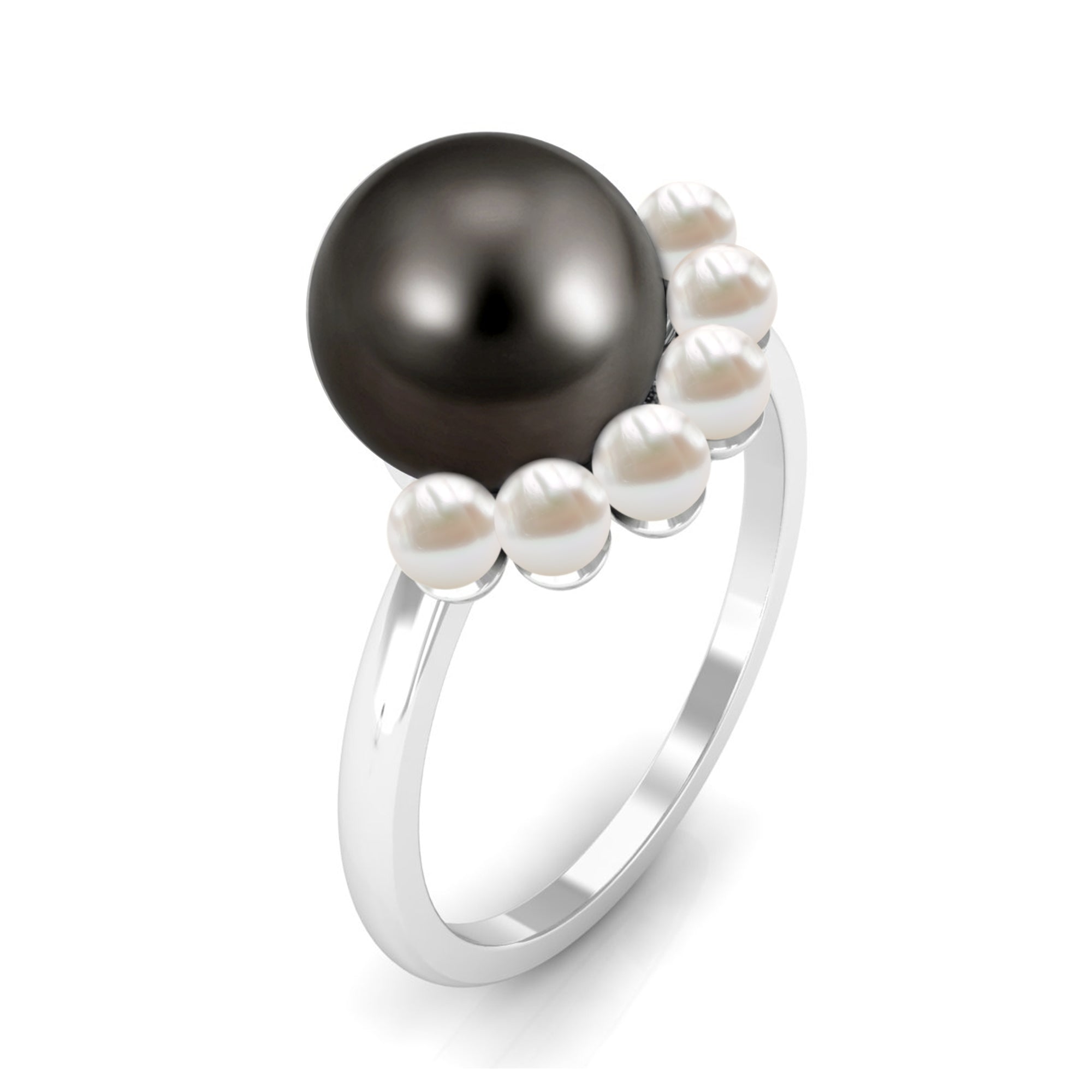 Designer 8 Carat Black and White Pearl Half Halo Engagement Ring AAA - Rosec Jewels