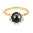 Designer 8 Carat Black and White Pearl Half Halo Engagement Ring AAA - Rosec Jewels