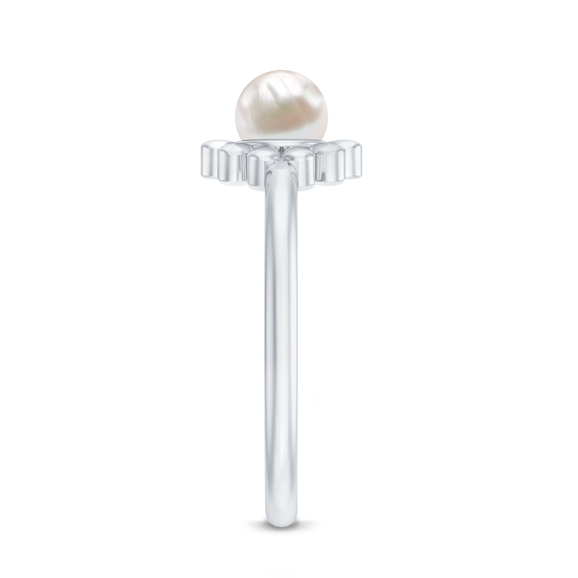 2 Carat Solitaire Freshwater Cultured Pearl Flower Ring AAA - Rosec Jewels