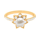 Freshwater Pearl Solitaire Floral Engagement Ring with Diamond AAA - Rosec Jewels