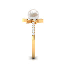 Freshwater Pearl Solitaire Floral Engagement Ring with Diamond AAA - Rosec Jewels