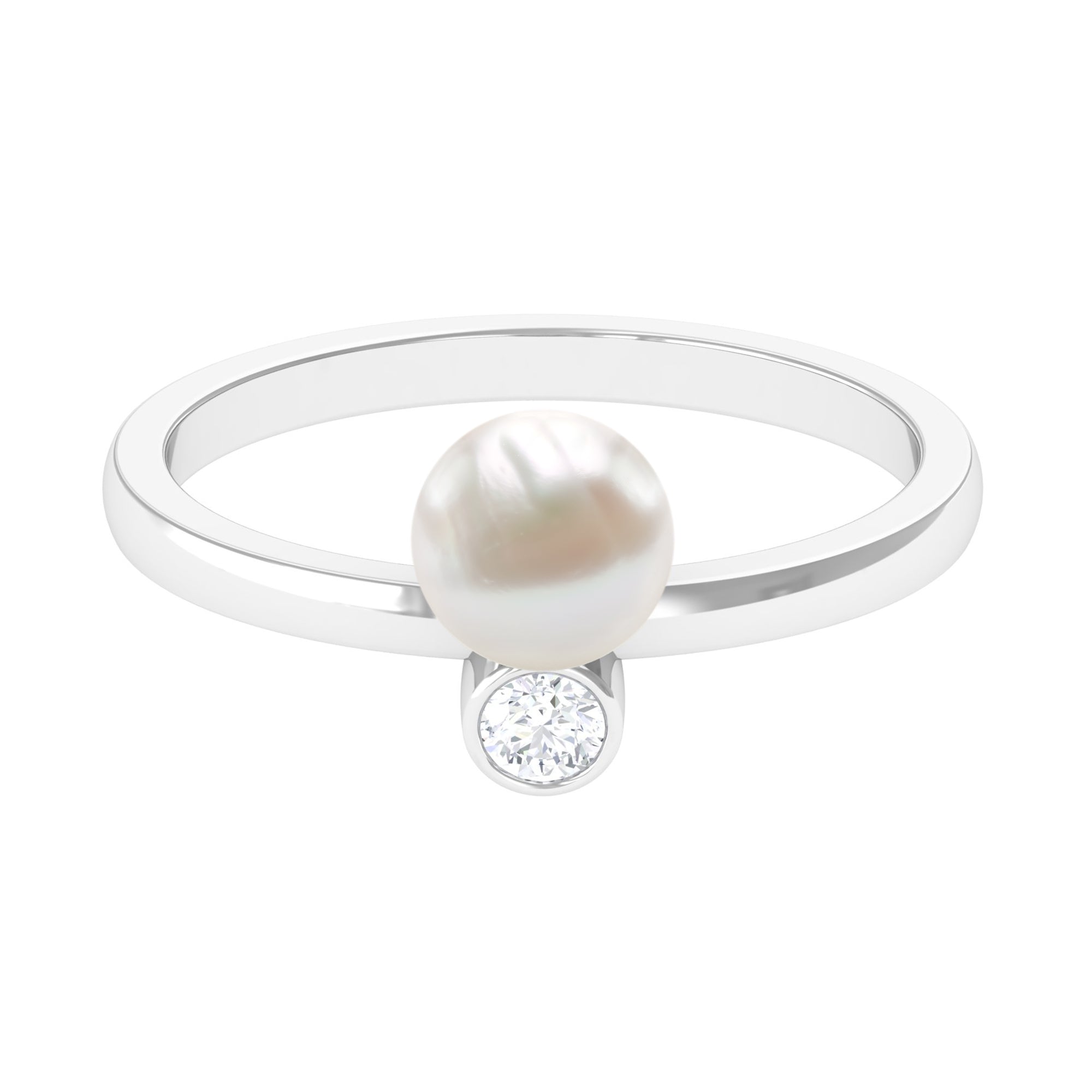 Rosec Jewels-Freshwater Pearl Toi Et Moi Ring with Diamond