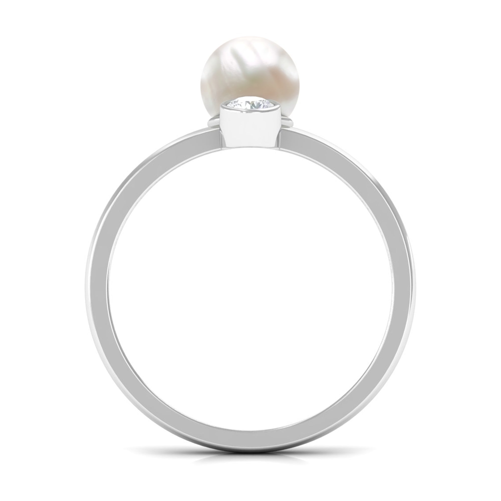 Rosec Jewels-Freshwater Pearl Toi Et Moi Ring with Diamond