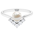 Cultured 2 Carat Freshwater Pearl Chevron Engagement Ring with Diamond AAA - Rosec Jewels