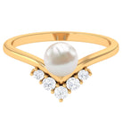Cultured 2 Carat Freshwater Pearl Chevron Engagement Ring with Diamond AAA - Rosec Jewels