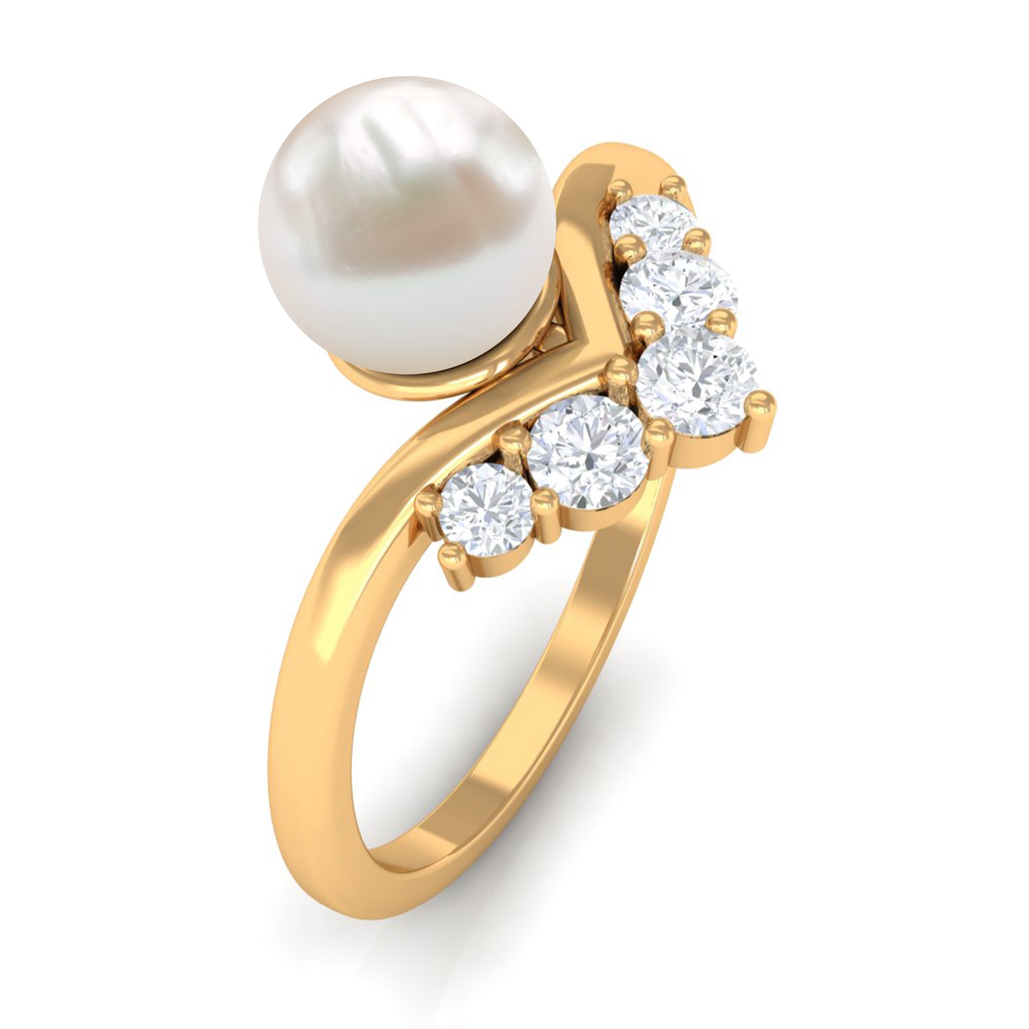 Cultured 2 Carat Freshwater Pearl Chevron Engagement Ring with Diamond AAA - Rosec Jewels