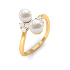Rosec Jewels-Real Freshwater Pearl 2 Stone Engagement Ring with Diamond