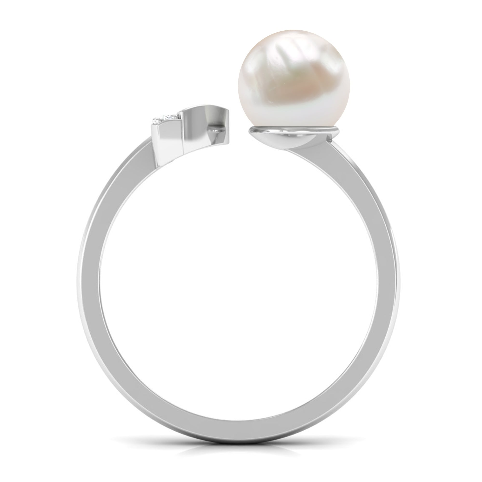 Rosec Jewels-Natural 3 Carat Freshwater Pearl Cuff Ring with Diamond