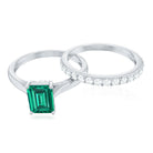 Certified 1.5 Carat Lab Grown Emerald Cut Emerald Engagement Ring with Ring Guard AAAA - Rosec Jewels