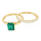 Certified 1.5 Carat Lab Grown Emerald Cut Emerald Engagement Ring with Ring Guard AAAA - Rosec Jewels