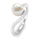Cultured 2 Carat White Pearl Engagement Ring with Diamond Bypass Shank AAA - Rosec Jewels