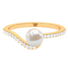 Cultured 2 Carat White Pearl Engagement Ring with Diamond Bypass Shank AAA - Rosec Jewels