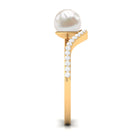 Cultured 2 Carat White Pearl Engagement Ring with Diamond Bypass Shank AAA - Rosec Jewels