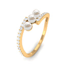 Rosec Jewels-Natural Freshwater Pearl 3 Stone Engagement Ring with Diamond