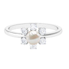 Cultured 2 Carat Freshwater Engagement Ring with Diamond AAA - Rosec Jewels