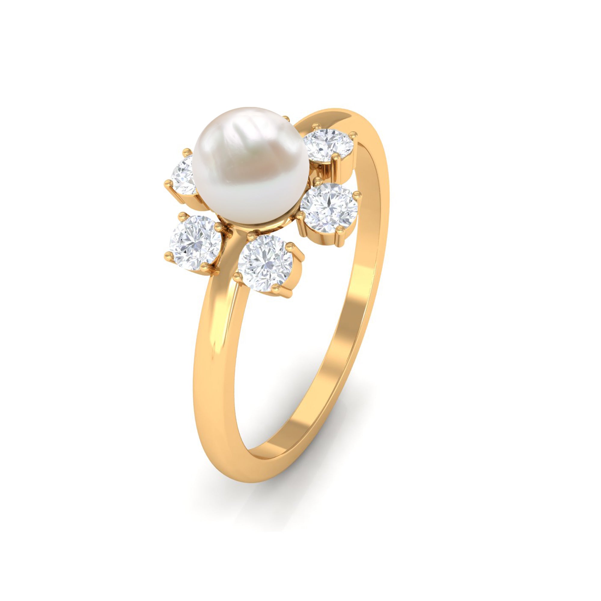 Cultured 2 Carat Freshwater Engagement Ring with Diamond AAA - Rosec Jewels