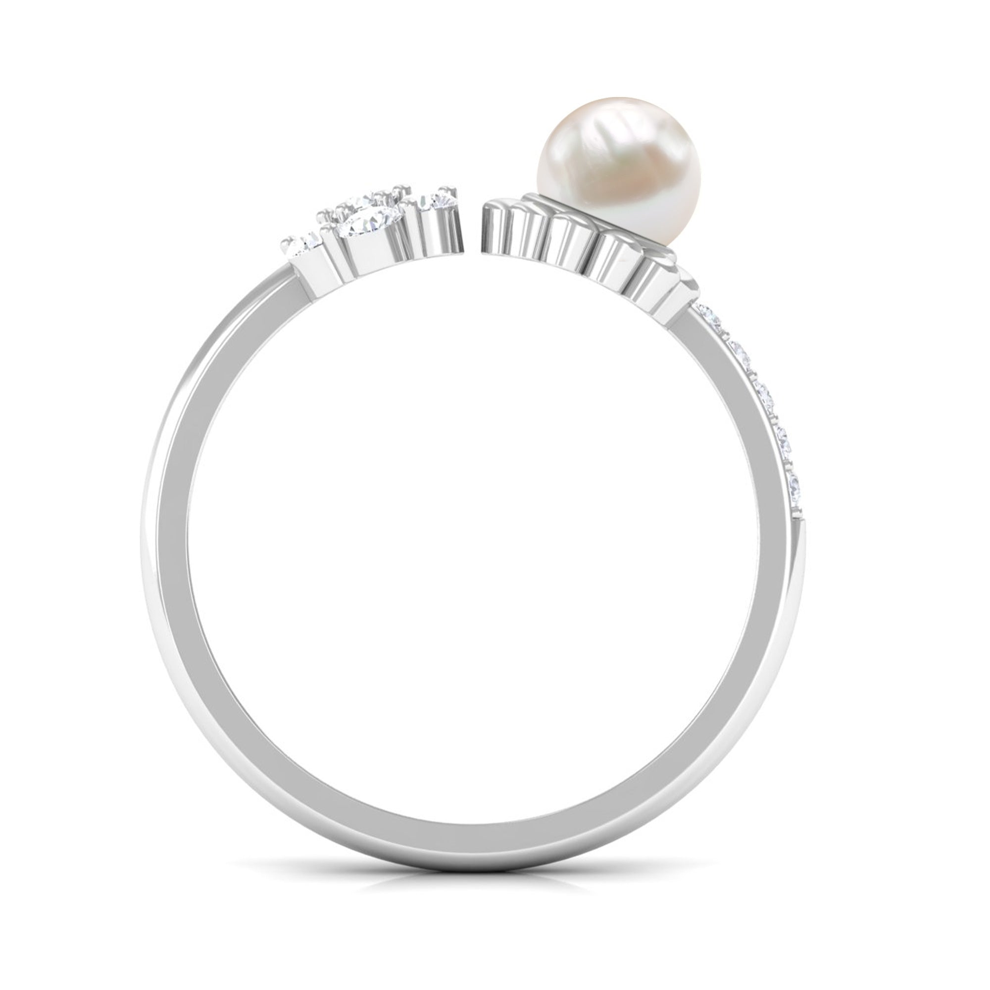 Rosec Jewels-Natural 2 Carat Freshwater Pearl Diamond Flower Cuff Ring