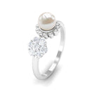 Rosec Jewels-Natural 2 Carat Freshwater Pearl Diamond Flower Cuff Ring