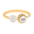 Rosec Jewels-Natural 2 Carat Freshwater Pearl Diamond Flower Cuff Ring