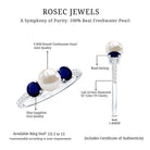 Rosec Jewels-Natural Freshwater Pearl and Blue Sapphire 3 Stone Engagement Ring with Diamond