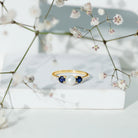 Rosec Jewels-Natural Freshwater Pearl and Blue Sapphire 3 Stone Engagement Ring with Diamond