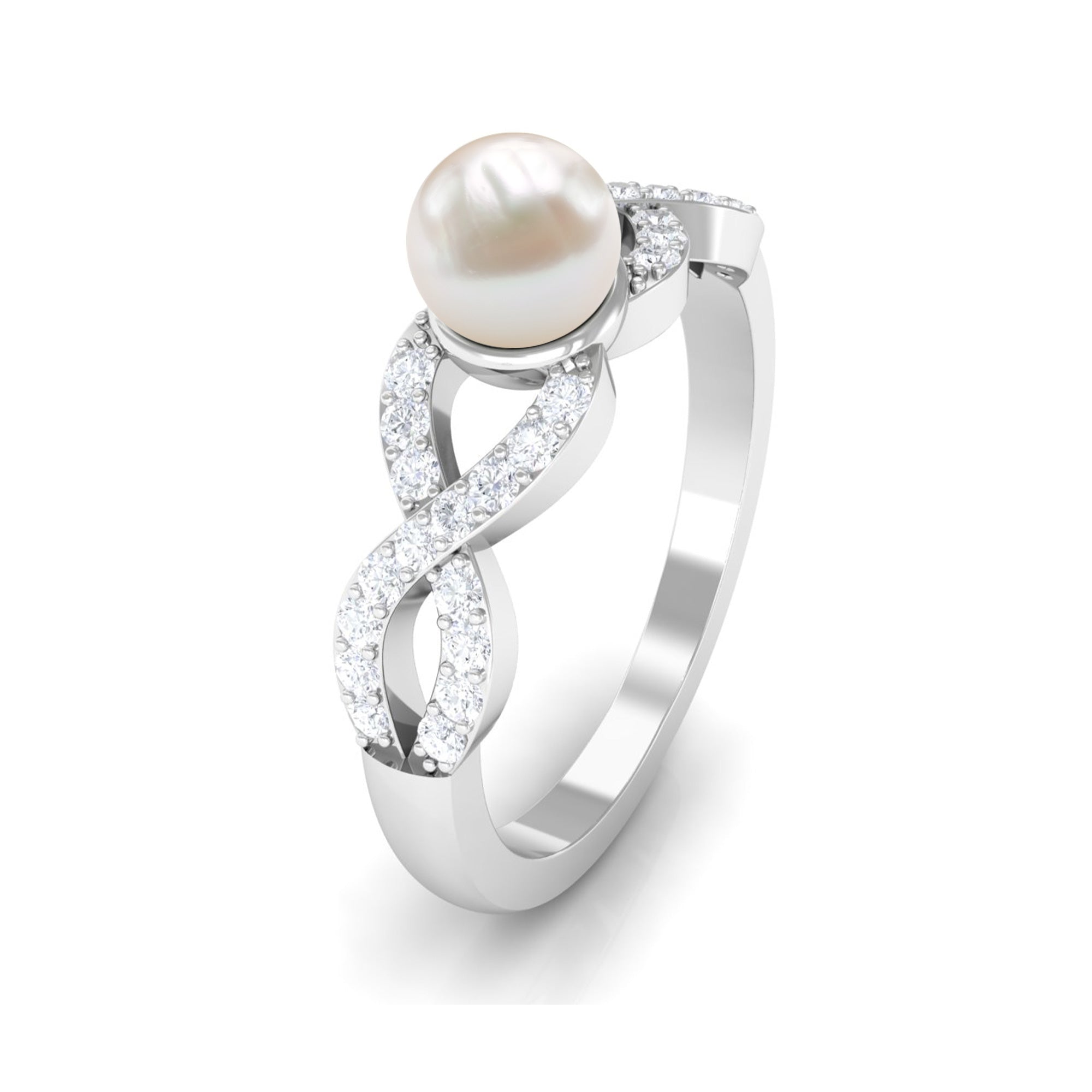 2 Carat Freshwater Pearl Crossover Engagement Ring with Diamond AAA - Rosec Jewels