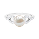Rosec Jewels-Cultured 7.4 Carat Freshwater Pearl Solitaire Engagement Ring with Diamond