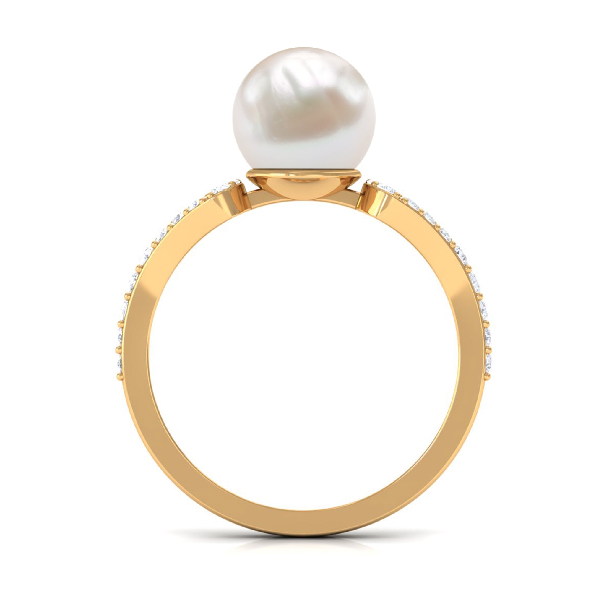 Rosec Jewels-Cultured 7.4 Carat Freshwater Pearl Solitaire Engagement Ring with Diamond