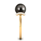 Tahitian Pearl Solitaire Engagement Ring with Diamond Surprise Halo AAA - Rosec Jewels