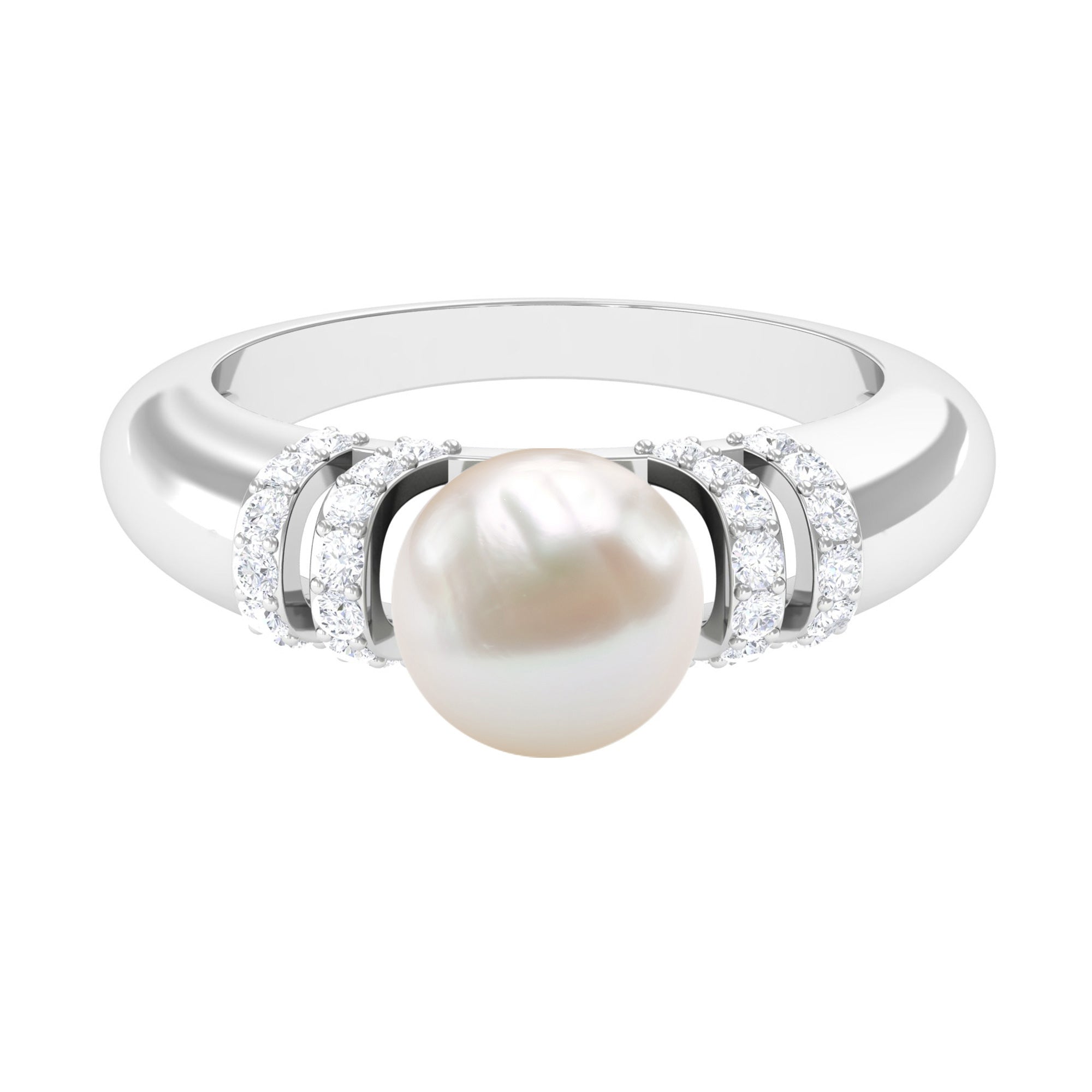 7.48 Carat Freshwater Pearl Solitaire Engagement Ring with Diamond AAA - Rosec Jewels