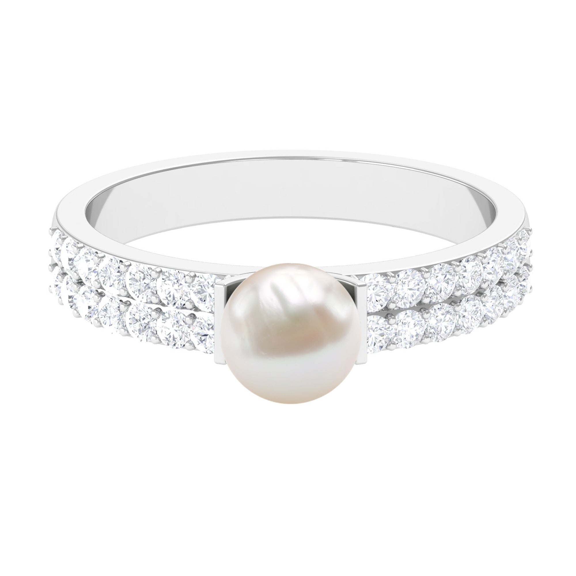 2 Carat Freshwater Pearl Engagement Ring with Diamond AAA - Rosec Jewels