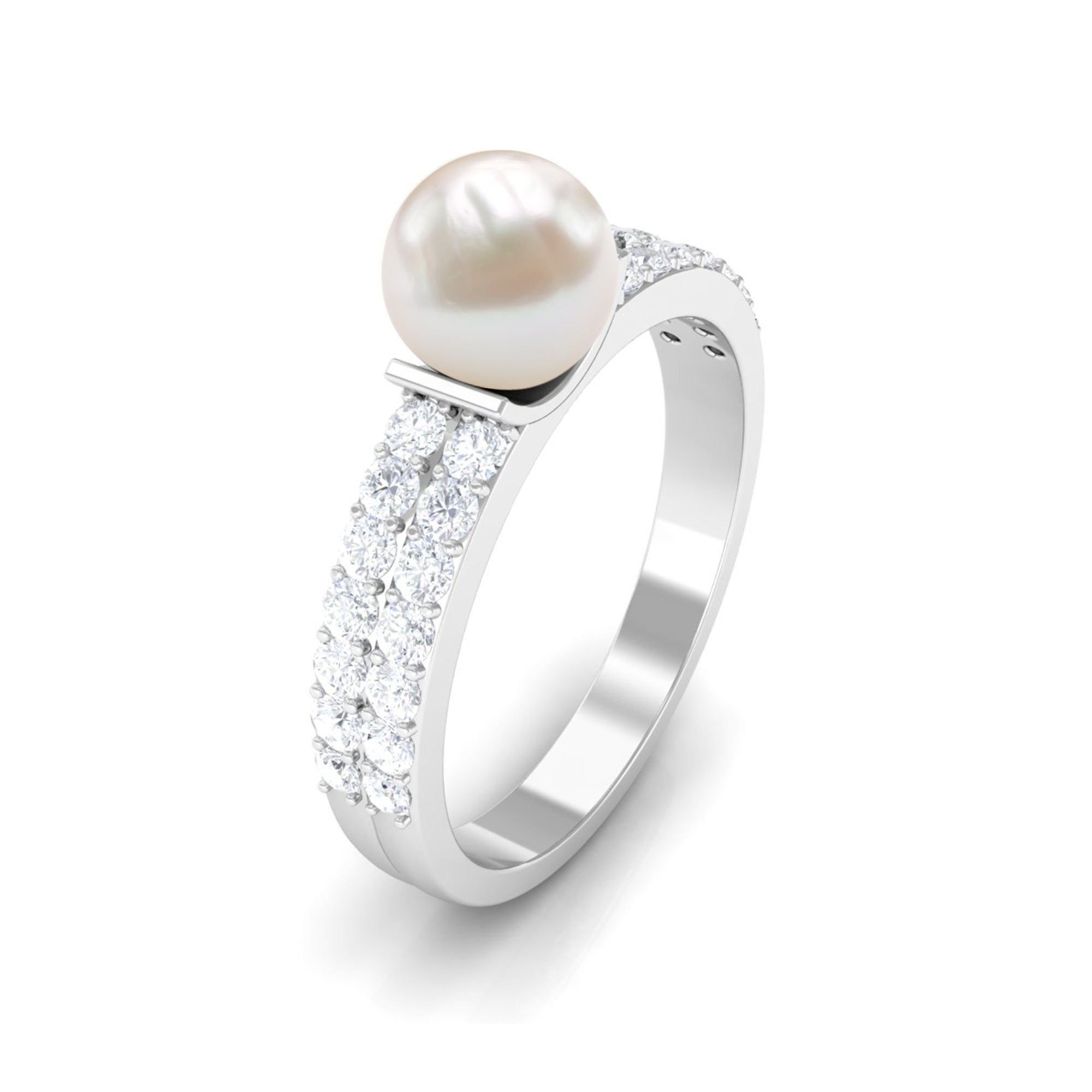 2 Carat Freshwater Pearl Engagement Ring with Diamond AAA - Rosec Jewels