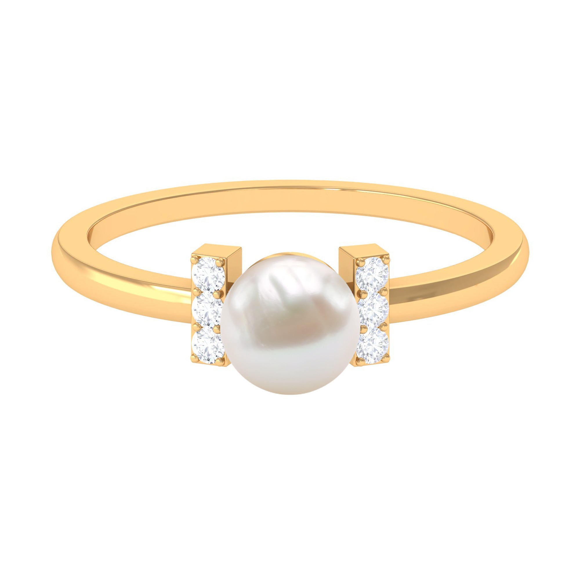 Cultured 2 Carat Freshwater Pearl Solitaire Engagement Ring with Diamond AAA - Rosec Jewels