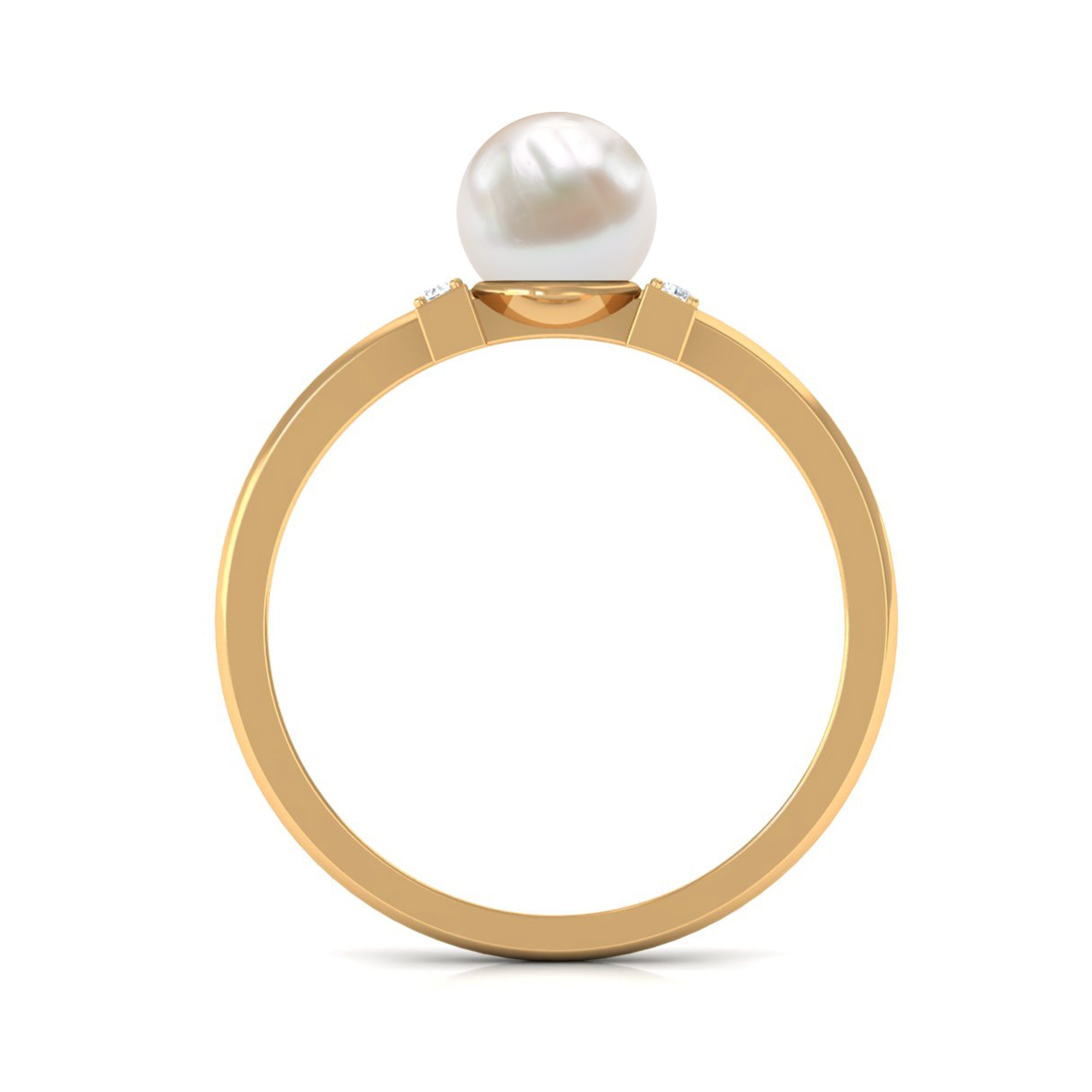 Cultured 2 Carat Freshwater Pearl Solitaire Engagement Ring with Diamond AAA - Rosec Jewels