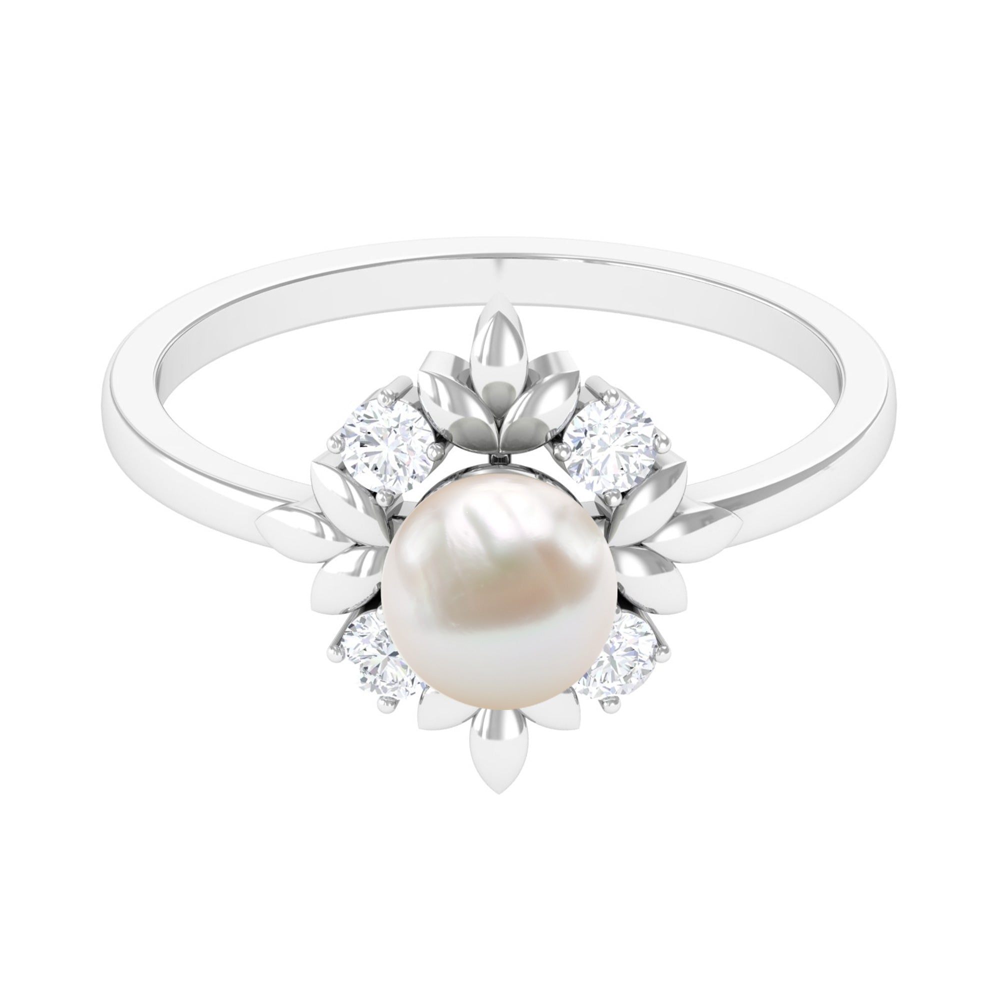 Rosec Jewels-Nature Inspired 2 Carat Freshwater Pearl Engagement Ring with Diamond