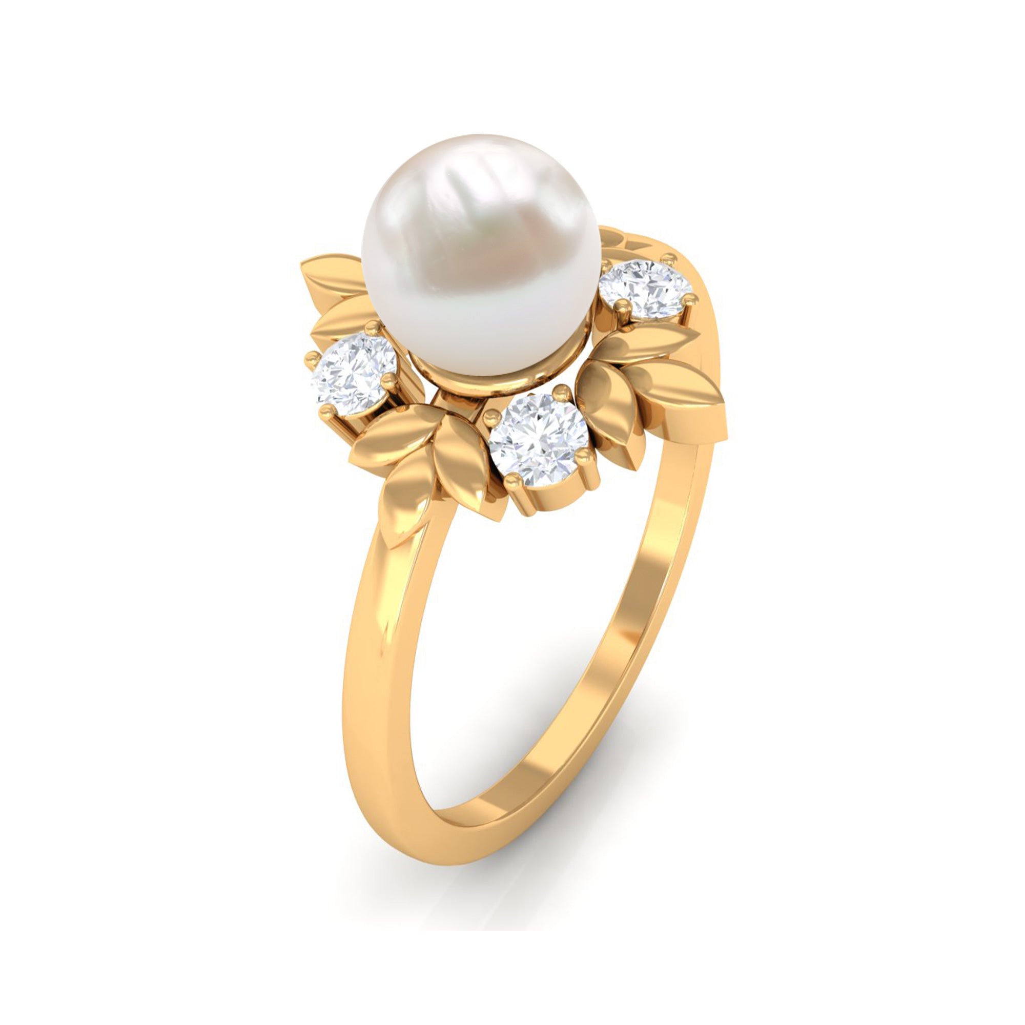 Rosec Jewels-Nature Inspired 2 Carat Freshwater Pearl Engagement Ring with Diamond