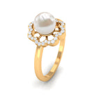 Cultured 2 Carat Freshwater Pearl Flower Engagement Ring with Diamond AAA - Rosec Jewels