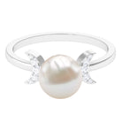 Rosec Jewels-Natural 7.4 Carat Freshwater Pearl Solitaire Engagement Ring with Diamond