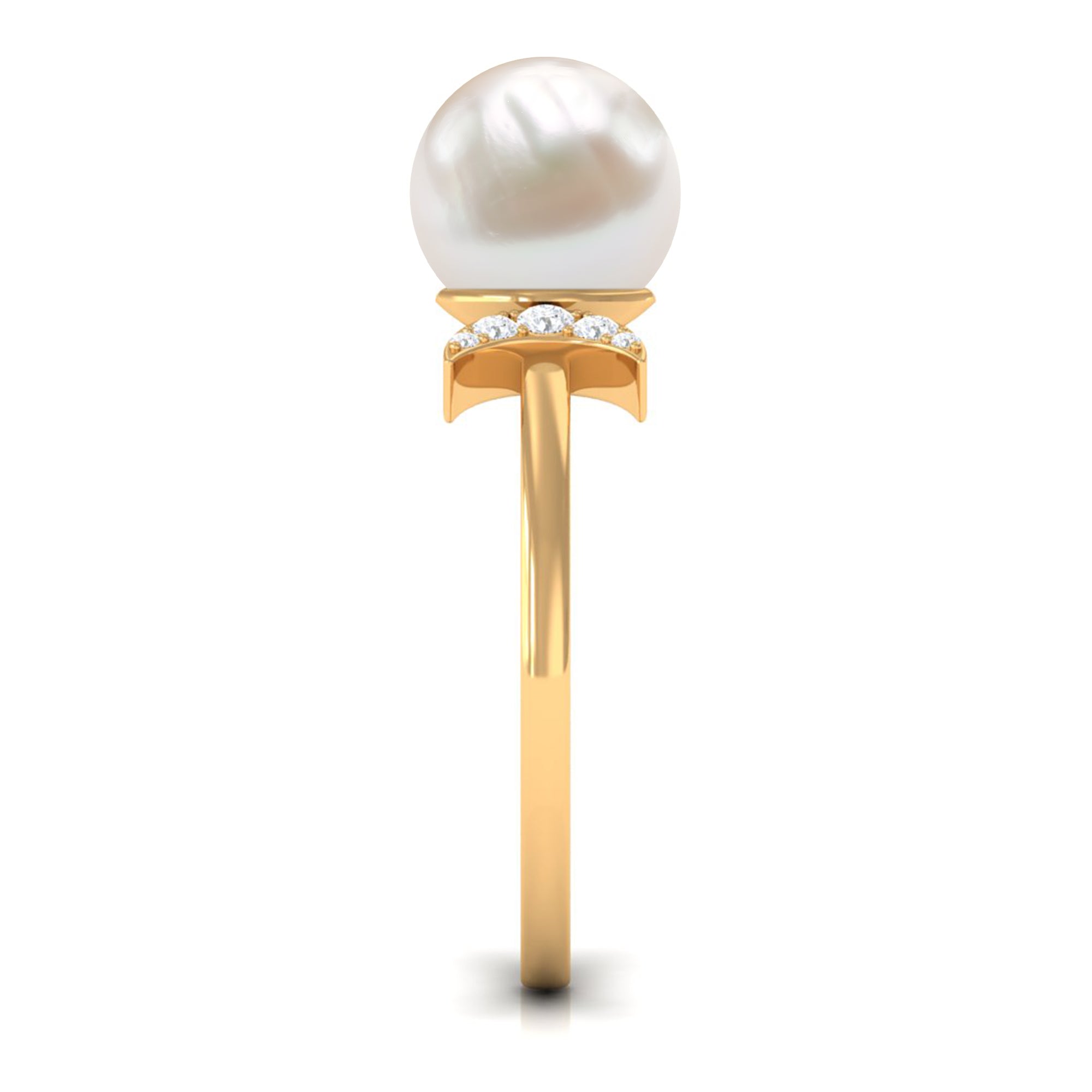 Rosec Jewels-Natural 7.4 Carat Freshwater Pearl Solitaire Engagement Ring with Diamond