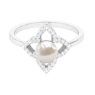 Rosec Jewels-Real 2 Carat Freshwater Pearl Flower Engagement Ring with Diamond