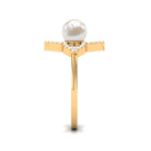 Rosec Jewels-Real 2 Carat Freshwater Pearl Flower Engagement Ring with Diamond