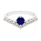 Rosec Jewels-2 CT Solitaire Blue Sapphire and Freshwater Pearl Chevron Ring
