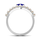 Rosec Jewels-2 CT Solitaire Blue Sapphire and Freshwater Pearl Chevron Ring
