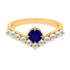 Rosec Jewels-2 CT Solitaire Blue Sapphire and Freshwater Pearl Chevron Ring