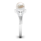 Split Shank Freshwater Pearl Engagement Ring with Diamond Halo AAA - Rosec Jewels