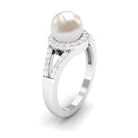 Split Shank Freshwater Pearl Engagement Ring with Diamond Halo AAA - Rosec Jewels