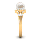 Split Shank Freshwater Pearl Engagement Ring with Diamond Halo AAA - Rosec Jewels