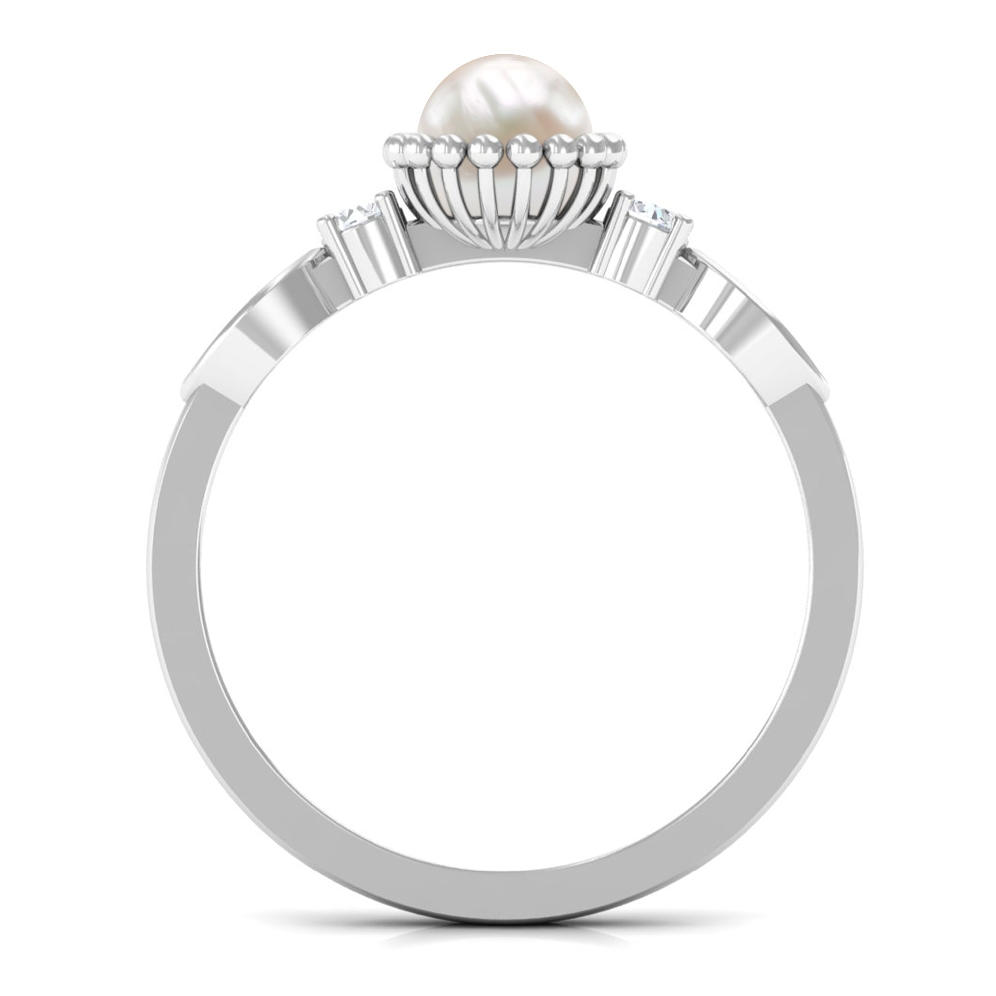 Rosec Jewels-Natural 2 Carat Freshwater Pearl Engagement Ring with Diamond