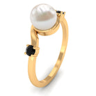 2 Carat Freshwater Pearl Bypass Engagement Ring with Black Diamond AAA - Rosec Jewels